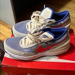 Nike Red and Gray Sneakers with Blue Accents
